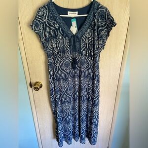 Lucky Brand Martina Navy Blue Floral Maxi Boho Dress Sz Large New with Tags